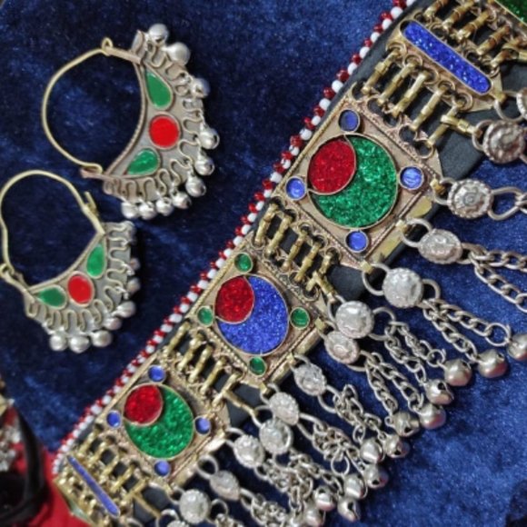 Afghan Tribal Vintage Necklace And Afghan Earring Complete Set Jewelry Set Gift - Picture 4 of 5